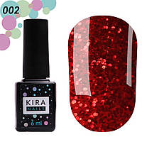 Гель-лак Kira Nails Red Hot Kira Peppers № 002 (красный с коралловыми блестками), 6 мл