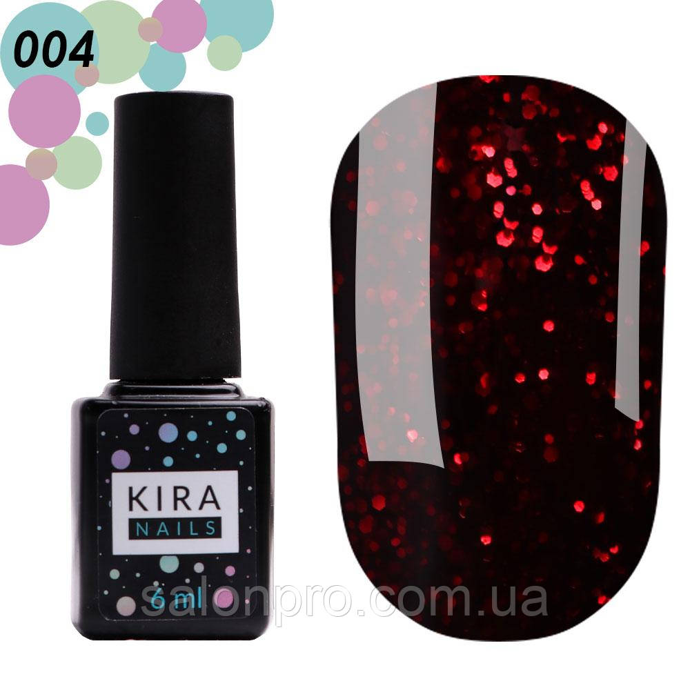 Гель-лак Kira Nails Red Hot Kira Peppers №004 (гранатовий з рубіновими блискітками), 6 мл