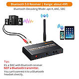 Цифро аналоговий аудіоконвертер 192 кГц Bluetooth APT-X AAC SBC DAC конвертер Neoteck NTK108C, фото 5