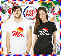 Новорічні футболки для пари 2023 Mr-Mrs друк на замовлення будь-яких написів, логотипів за 1 день
