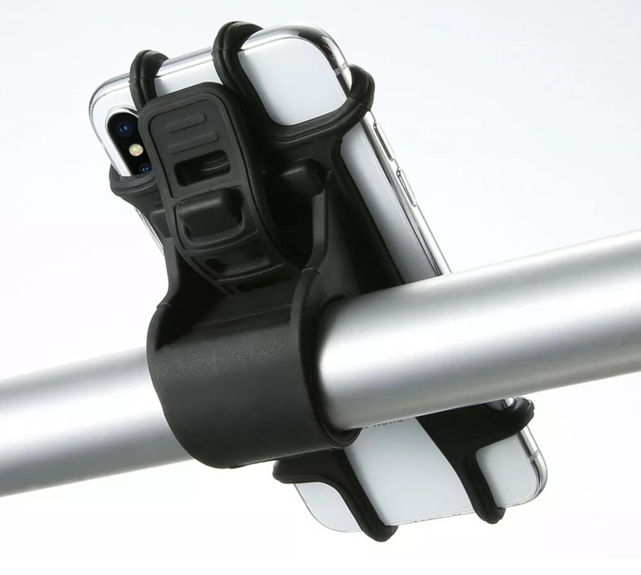 Гнучкий силіконовий вело-мототримач для мобільних пристроїв із кріпленням на кермо в чорному кольорі, фото 1