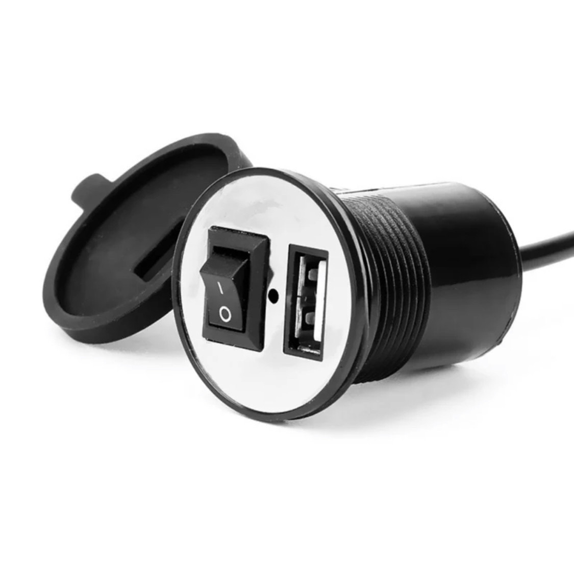 Універсальний зарядний пристрій для мотоцикла USB адаптер 12-24 V заряджання 2.1 A з вимикачем у чорному кольорі
