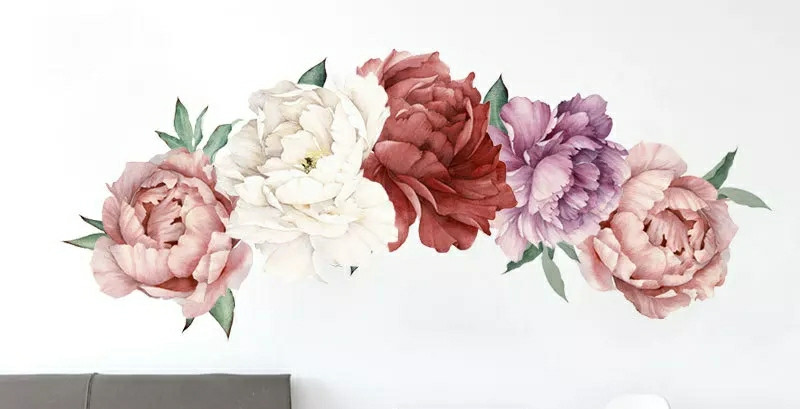 Вінілова наклейка на стіну Півонії біло-рожево-червоні (лист 40 х 60 см) Б53-8