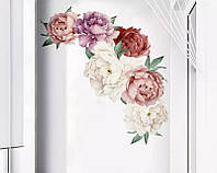 Вінілова наклейка на стіну, вікна, дзеркала, шафи "піони біло-рожево-червоні 6 шт" 35 см*61 см (лист 40 см*60 см)