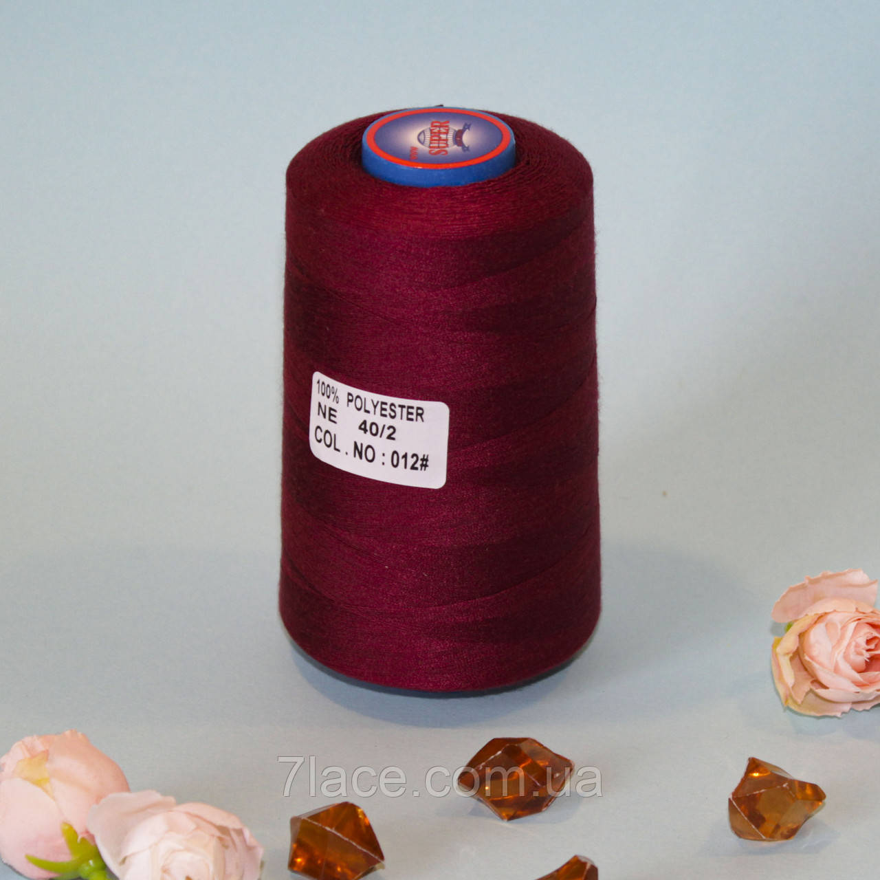 Нитки конус/колір бордовий/100% поліестер/40/2/бобіна 4000 ярдів ( приблизно 3500 м)