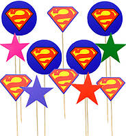 Топперы для капкейов "Супермен" (10 шт), высота - 22 см.