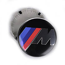 Ковпачки (заглушки) в литі диски BMW M-style 68 мм Чорна основа, хром, фото 2