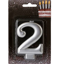 Свічки - цифри торт "2", висота - 8 см, колір - срібло