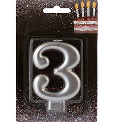 Свічки - цифри торт "3", висота - 8 см, колір - срібло