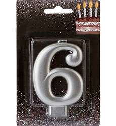 Свічки - цифри торт "6", висота - 8 см, колір - срібло