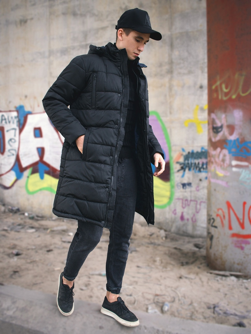 Парку чоловіча зимова подовжена до -25°C з капюшоном тепла куртка зима parere чорна, фото 1