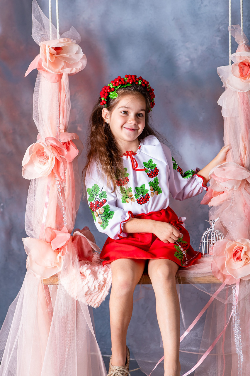 Вишитий костюм для дівчинки Червона Калина блузка та спідниця, фото 1