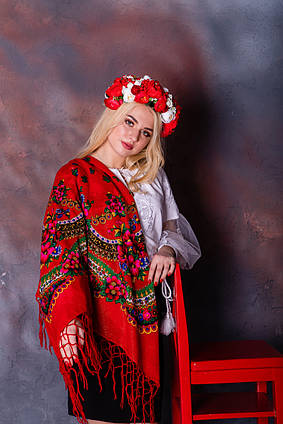 Українська хустка (115×115) червона люрекс