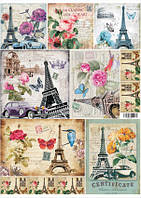 Декупажная карта "Париж и цветы"