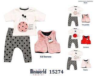 Комплект для дівчинки (кофта довгий рукав + штаники + жилетка), Miniworld