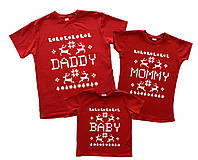 Комплект новогодних футболок - Daddy Mommy Baby (новогодний узор)