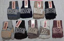 Рукавички жіночі, вовняні ,без пальців з накидушкой,Корона ( осінь - зима )