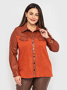 Трикотажна жіноча сорочка з екошкірою великих розмірів (Ельба lzn)