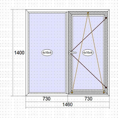 Ціни на пластикові вікна в будинок П-3 Двостулкове вікно 1460 x 1400 мм