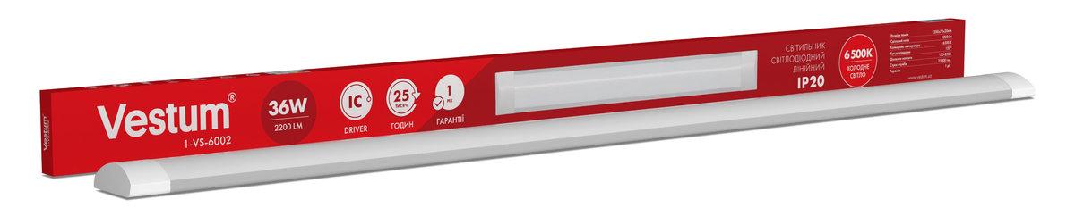 Світлодіодний лінійний світильник 1,2м 36W 6500K, фото 1