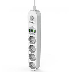 Подовжувач мережевий Ldnio SE4432, 4USB, 4 розетки, 2 м, білий