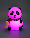 Дитячий нічник-світильник Панда, силіконовий, 7 кольорів, на акумуляторі, сенсорне керування, фото 4