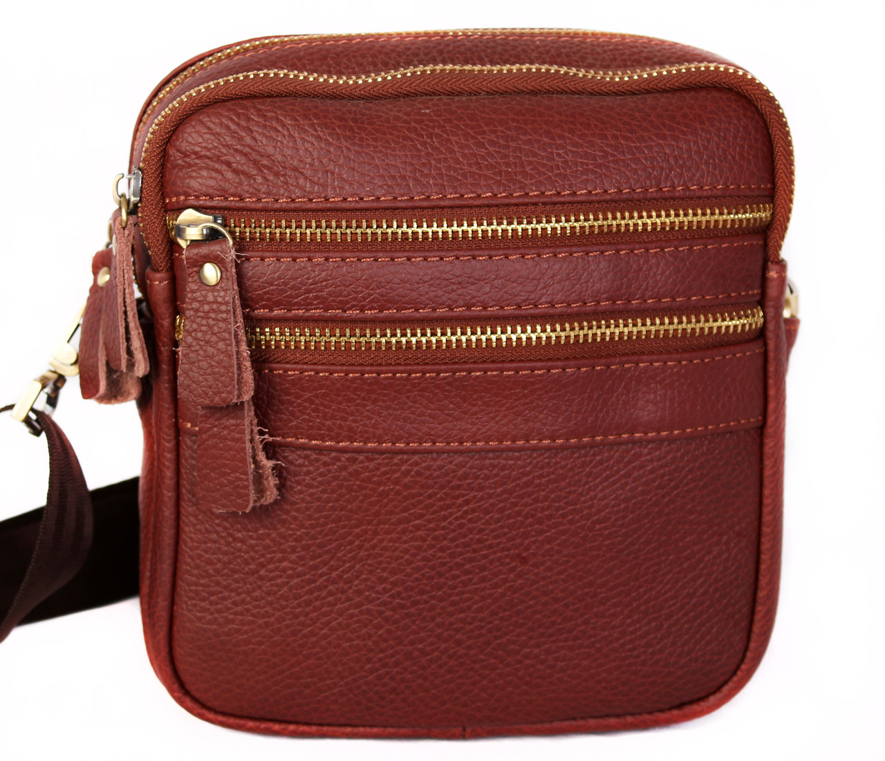 Сумка кожаная на пояс и плече, рыжая, фото 1