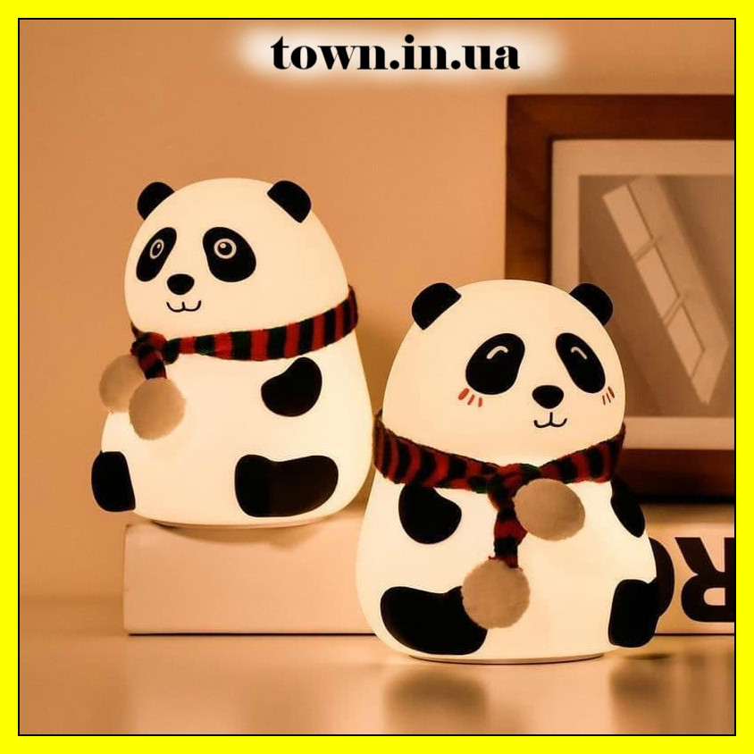 Дитячий нічник-світильник Панда, силіконовий, 7 кольорів, на акумуляторі, сенсорне керування, фото 1