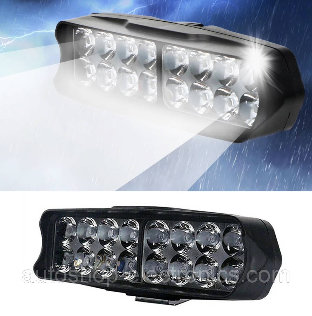 Яскрава світлодіодна LED Фара / Ліхтар для авто, мотоцикла, скутера ( 16 LED, 12V, 24 Вт, 6500K ), фото 1