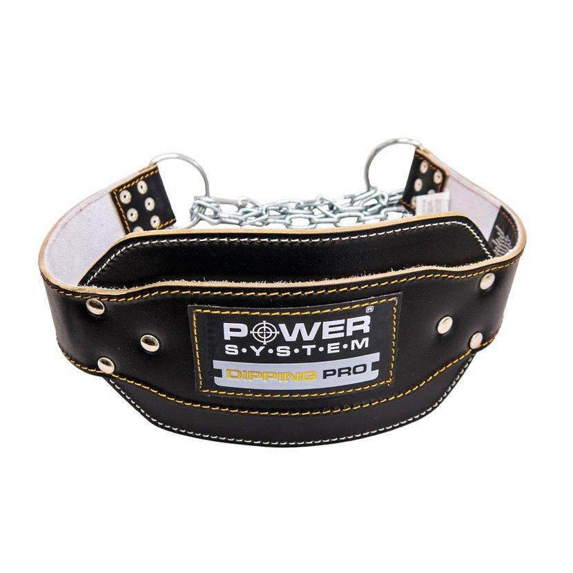 Пояс для обтяжень з ланцюгом Power System PS-3820 Dipping Pro шкіряний Black Yellow Line
