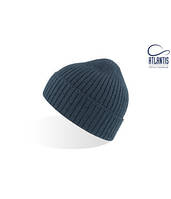 Вязаная шапка ребристая с отворотом темно-синяя 4951-32