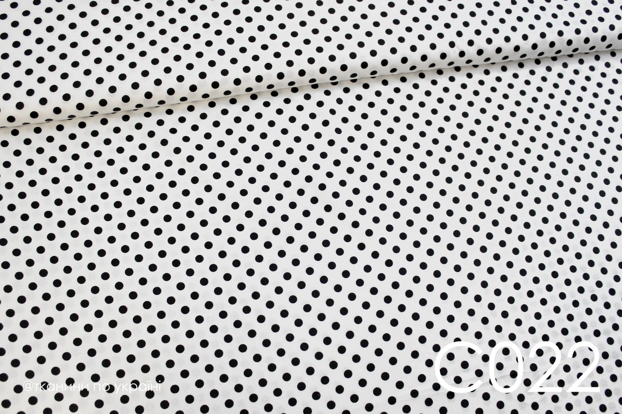 Тканина сатин Горох чорний 8 мм