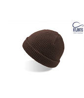 Вязаная шапка бини с отворотом коричневая 4815-КР
