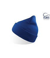 Вязаная шапка с отворотом унисекс синяя 4919-51