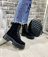 Черевики з натуральної замші прада на високій підошві на хутрі 35