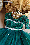 Сукня з ажурним рукавом для дівчинки на свято у садок 3-5 років Перлина з намистинками та шнурівкою зелена, фото 9