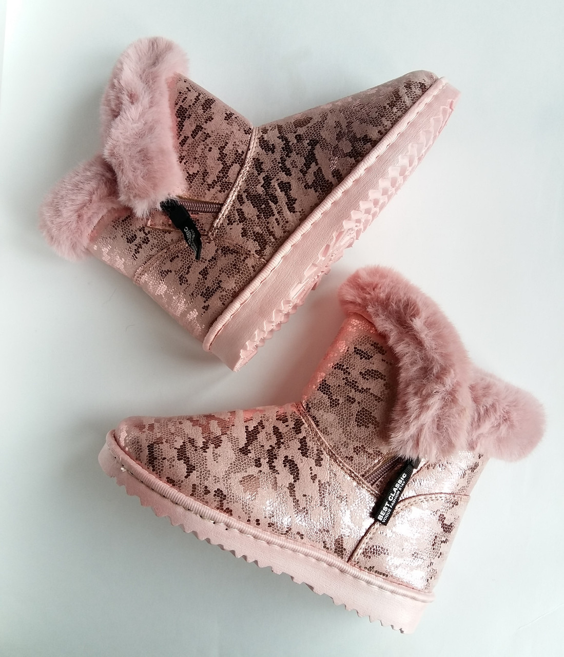 Женские розовые угги, черные замшевые зимние ботинки на меху под змеиную кожу. Розовые - фото 2 - id-p1294708042