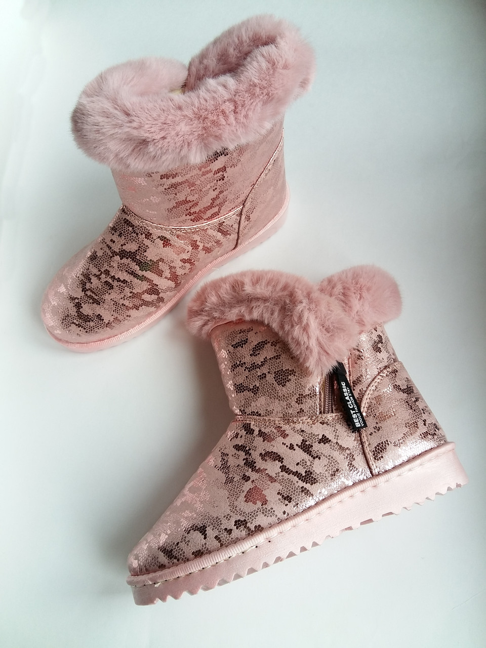 Женские розовые угги, черные замшевые зимние ботинки на меху под змеиную кожу. Розовые - фото 4 - id-p1294708042