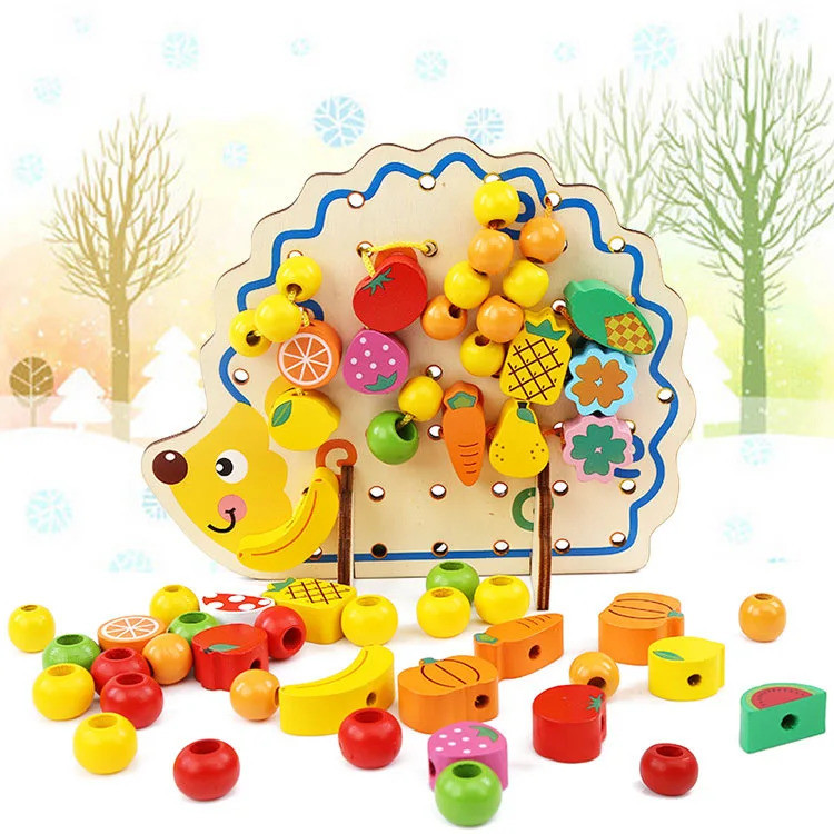 Дитяча розвивальна дерев'яна Шнурівка Їжачок на підставці Fun Toys 40994