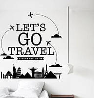 Виниловые наклейки Let's go travel (текстовая наклейка путешествия текст на стену) матовая 1000х1070 мм