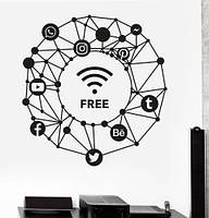 Виниловые наклейки Wi-fi free (текстовая наклейка wifi значки вайфай интернет схема соцсети матовая 930х970 мм