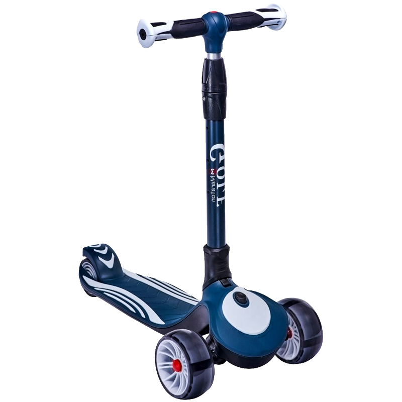 Триколісний складаний дитячий самокат з широкими світлими колесами Maraton Golf (синій з сірим), фото 1