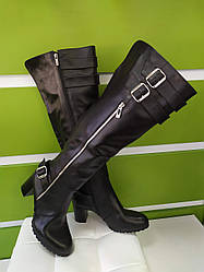 STTOPA демі зима. Висота 50 см. Розміри 36-43. Чоботи великих розмірів шкіряні. Каблук 8 см. 248-3643-8-1 Чорні