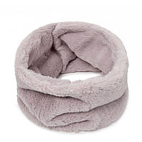Жіночий хутряний снуд, пухнастий бафф з хутром, хомут під горло темно-бежевий (теплий беж)