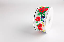 Репсова стрічка  2,5 см маки і волошки