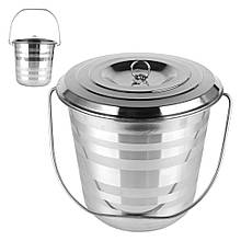 Відро 13 л. лите з нержавіючої сталі з кришкою, діаметр 30.5 см, висота 25 см