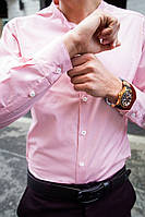 Молодежная мужская хлопковая рубашка с длинным рукавом "Лев" нежно-розовая - S, M, L, XL