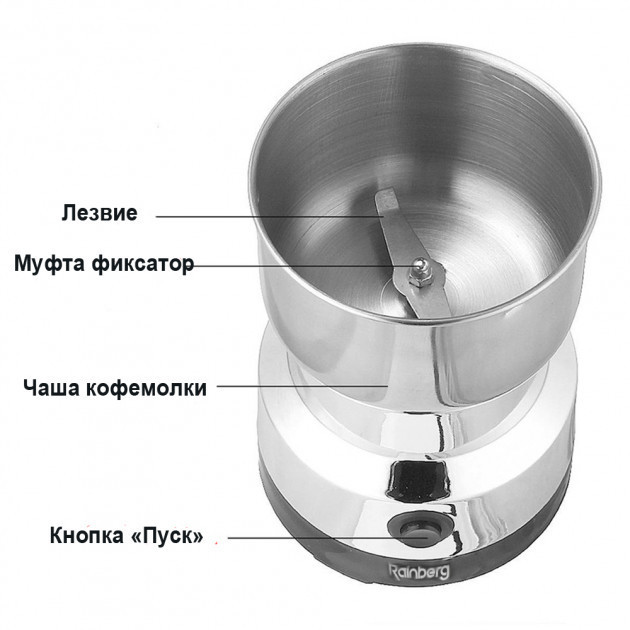 Кавомолка Rainberg Німеччина 300 вт для подрібнення кави, горіхів, сухих бобів і зернових культур - фото 6 - id-p458654603