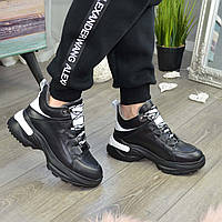 Ботинки женские кожаные спортивного стиля, цвет черный/белый