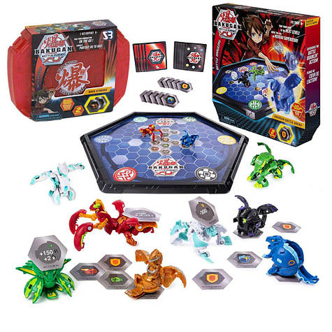 Бакуган, Ігровий набір Bakugan Battle 8 шт. + арена + кейс, бокс для бакуганів, бакугани, червоний